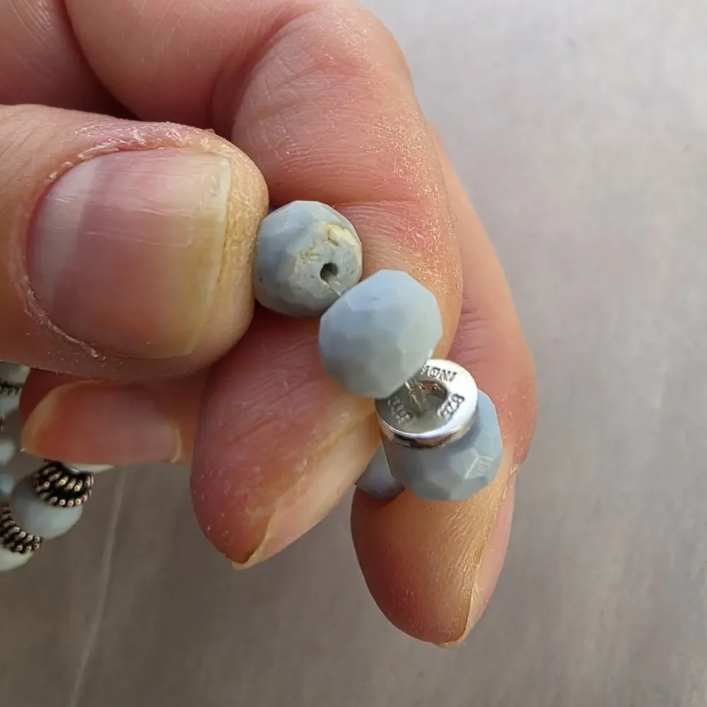UTC HSN signed Silver 925‎ Blue Opal Stone Stretch Beaded Bracelet 7